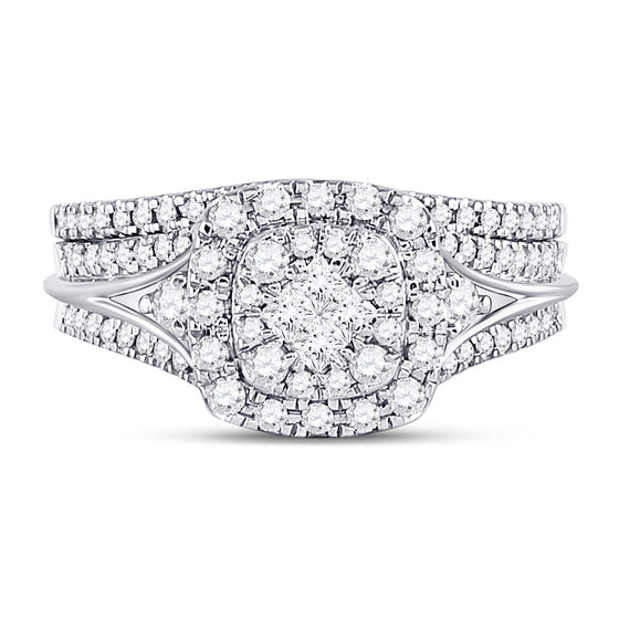 14k White Gold Princess Diamond Bridal Wedding Ring Band Set 3/4 Cttw