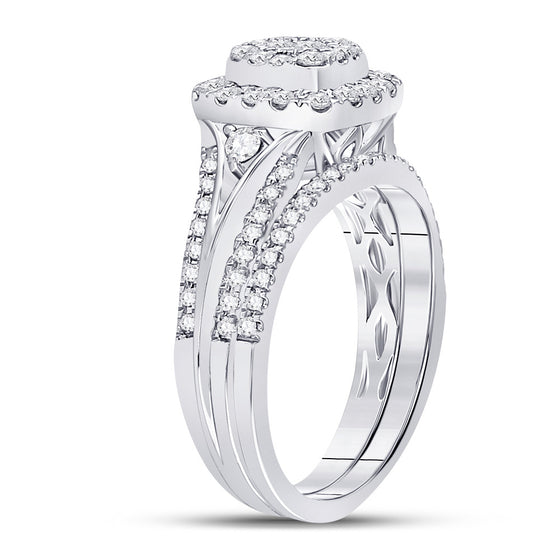 14k White Gold Princess Diamond Bridal Wedding Ring Band Set 3/4 Cttw