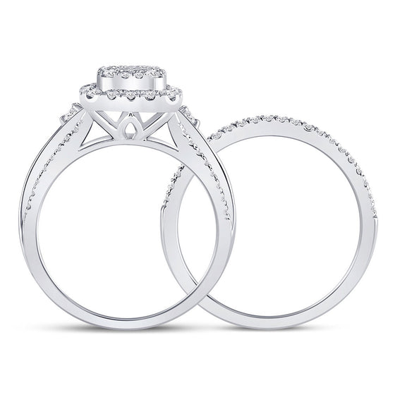 14k White Gold Princess Diamond Bridal Wedding Ring Band Set 3/4 Cttw