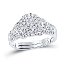  14k White Gold Princess Diamond Circle Bridal Wedding Ring Band Set 1/2 Cttw