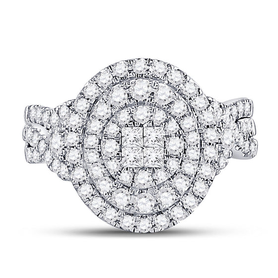 14k White Gold Princess Diamond Bridal Wedding Ring Band Set 1-1/4 Cttw