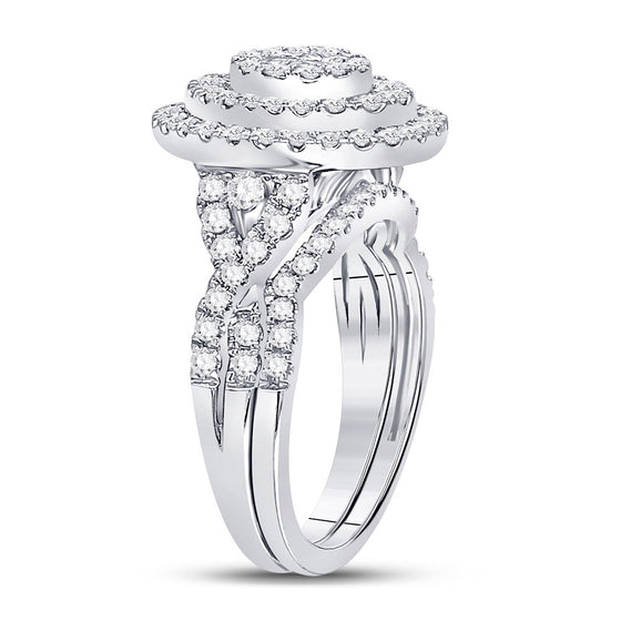 14k White Gold Princess Diamond Bridal Wedding Ring Band Set 1-1/4 Cttw