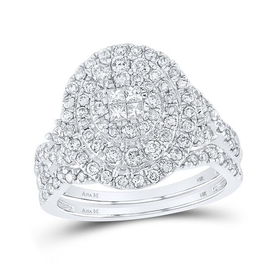 14k White Gold Princess Diamond Bridal Wedding Ring Band Set 1-1/4 Cttw