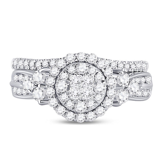 14k White Gold Princess Diamond Bridal Wedding Ring Band Set 1 Cttw
