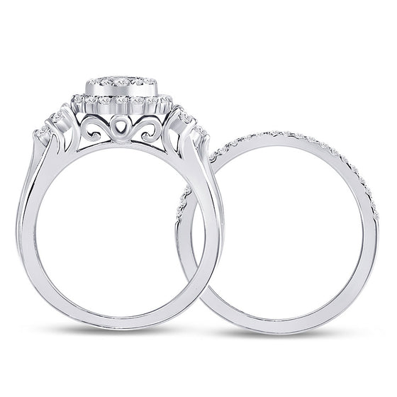 14k White Gold Princess Diamond Bridal Wedding Ring Band Set 1 Cttw