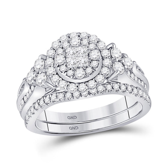 14k White Gold Princess Diamond Bridal Wedding Ring Band Set 1 Cttw