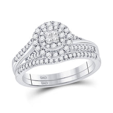  14k White Gold Princess Diamond Bridal Wedding Ring Band Set 1/2 Cttw