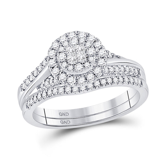 14k White Gold Princess Diamond Bridal Wedding Ring Band Set 1/2 Cttw