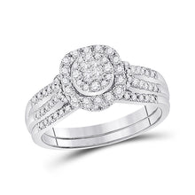 14k White Gold Princess Diamond Bridal Wedding Ring Band Set 1/2 Cttw