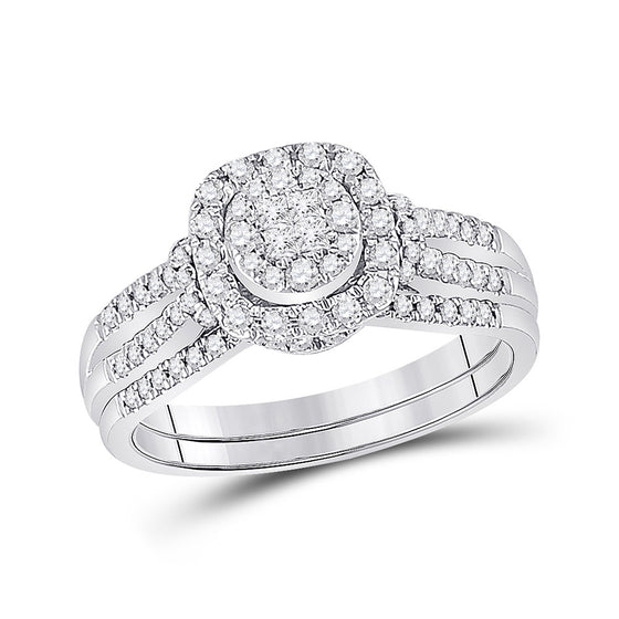 14k White Gold Princess Diamond Bridal Wedding Ring Band Set 1/2 Cttw