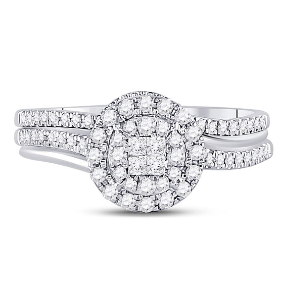 14k White Gold Princess Diamond Bridal Wedding Ring Band Set 1/2 Cttw