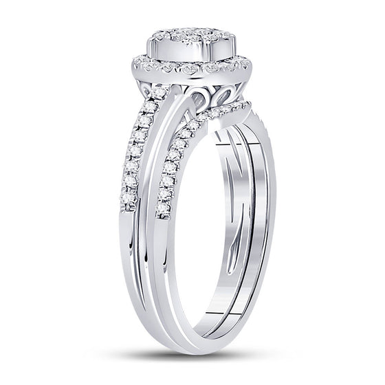 14k White Gold Princess Diamond Bridal Wedding Ring Band Set 1/2 Cttw