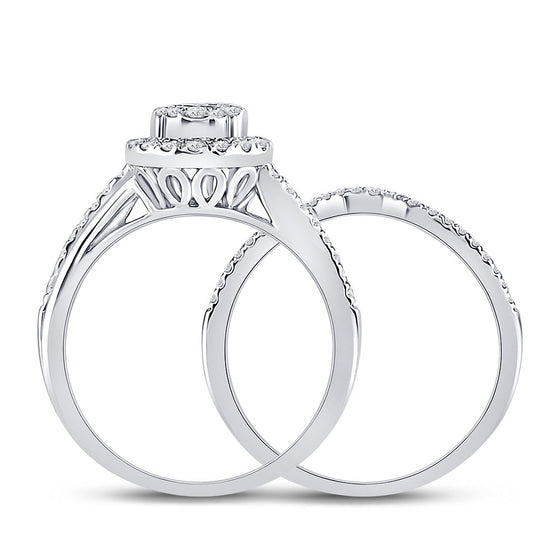 14k White Gold Princess Diamond Bridal Wedding Ring Band Set 1/2 Cttw