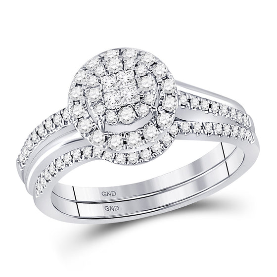 14k White Gold Princess Diamond Bridal Wedding Ring Band Set 1/2 Cttw