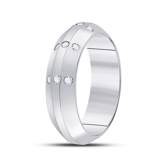 14k White Gold Womens Round Diamond Wedding Machine-Set Band 1/6 Cttw