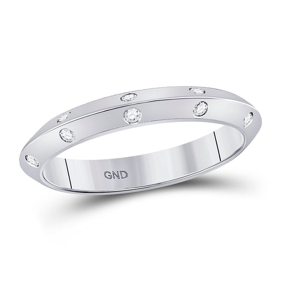 14k White Gold Womens Round Diamond Wedding Machine-Set Band 1/10 Cttw