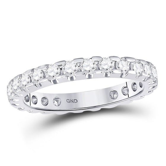 14k White Gold Womens Round Diamond Machine-Set Eternity Wedding Band 1 Cttw