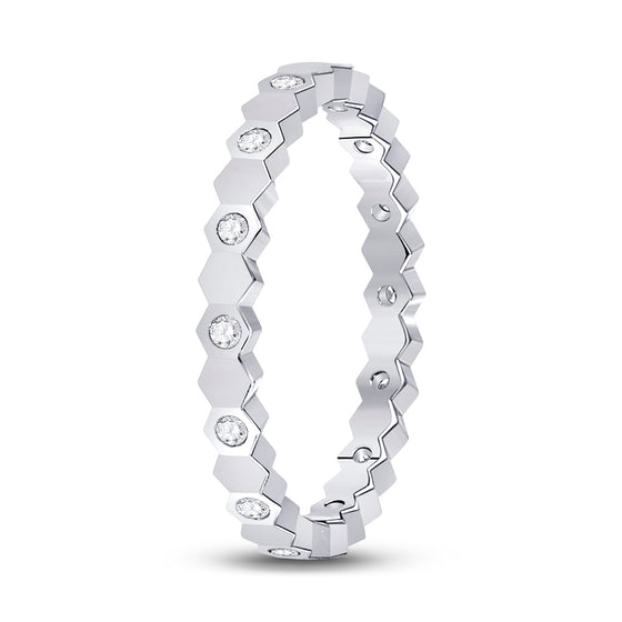 14k White Gold Womens Round Diamond Machine-Set Band Ring 1/8 Cttw