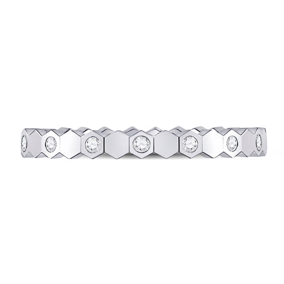14k White Gold Womens Round Diamond Machine-Set Band Ring 1/8 Cttw