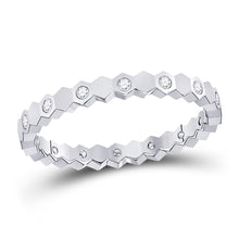  14k White Gold Womens Round Diamond Machine-Set Band Ring 1/8 Cttw