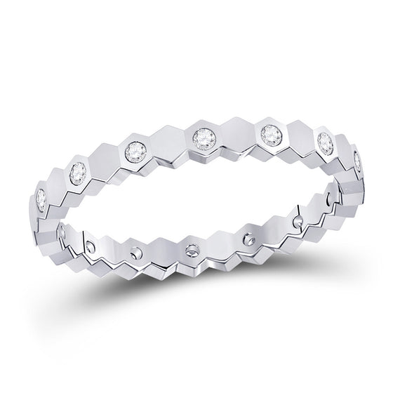 14k White Gold Womens Round Diamond Machine-Set Band Ring 1/8 Cttw
