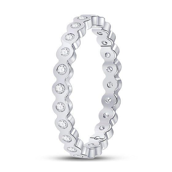 14k White Gold Womens Round Diamond Machine-Set Band Ring 1/5 Cttw