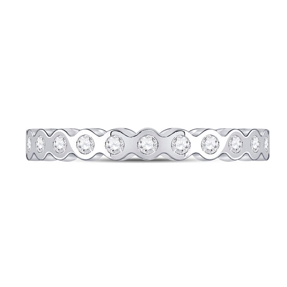 14k White Gold Womens Round Diamond Machine-Set Band Ring 1/5 Cttw