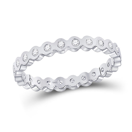 14k White Gold Womens Round Diamond Machine-Set Band Ring 1/5 Cttw