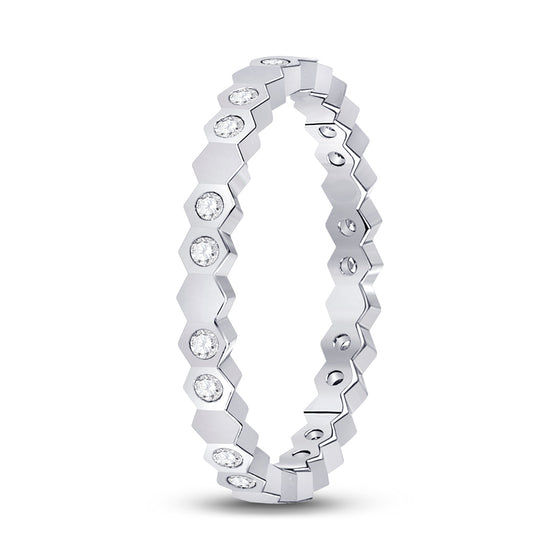 14k White Gold Womens Round Diamond Machine-Set Band Ring 1/5 Cttw