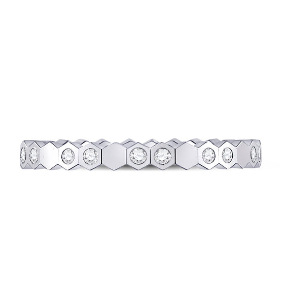 14k White Gold Womens Round Diamond Machine-Set Band Ring 1/5 Cttw