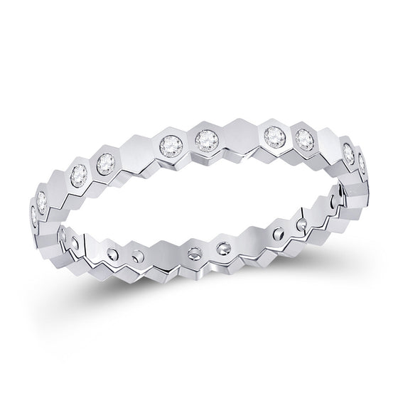 14k White Gold Womens Round Diamond Machine-Set Band Ring 1/5 Cttw