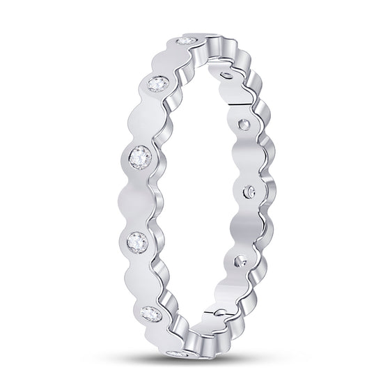 14k White Gold Womens Round Diamond Machine-Set Band Ring 1/10 Cttw