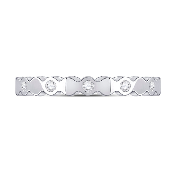 14k White Gold Womens Round Diamond Machine-Set Band Ring 1/10 Cttw