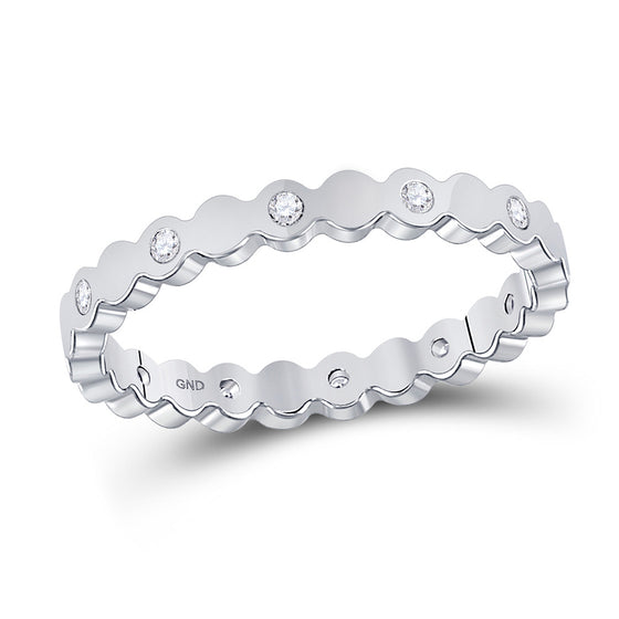 14k White Gold Womens Round Diamond Machine-Set Band Ring 1/10 Cttw
