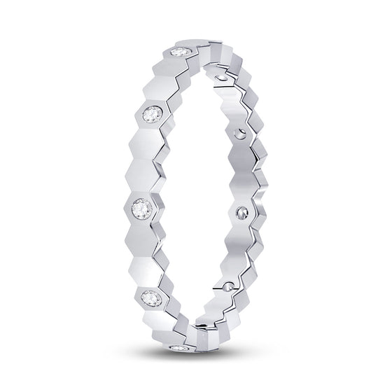 14k White Gold Womens Round Diamond Machine-Set Band Ring 1/10 Cttw