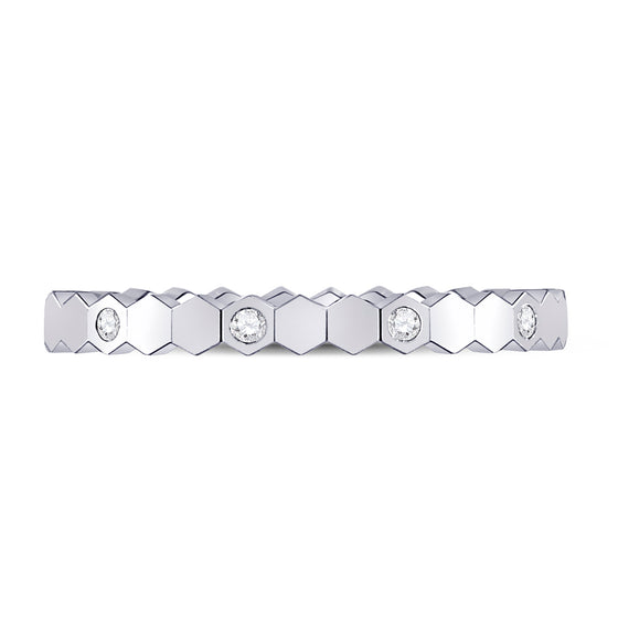 14k White Gold Womens Round Diamond Machine-Set Band Ring 1/10 Cttw