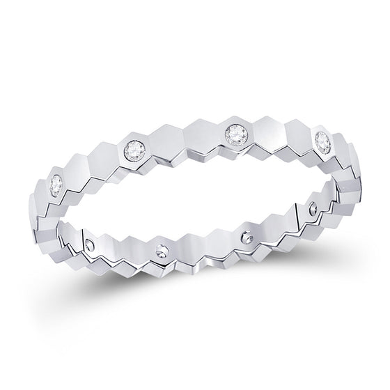 14k White Gold Womens Round Diamond Machine-Set Band Ring 1/10 Cttw