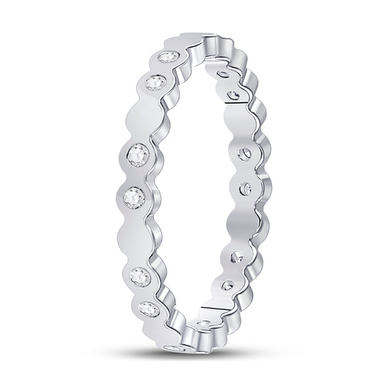 14k White Gold Womens Round Diamond Machine-Set Band Ring 1/8 Cttw