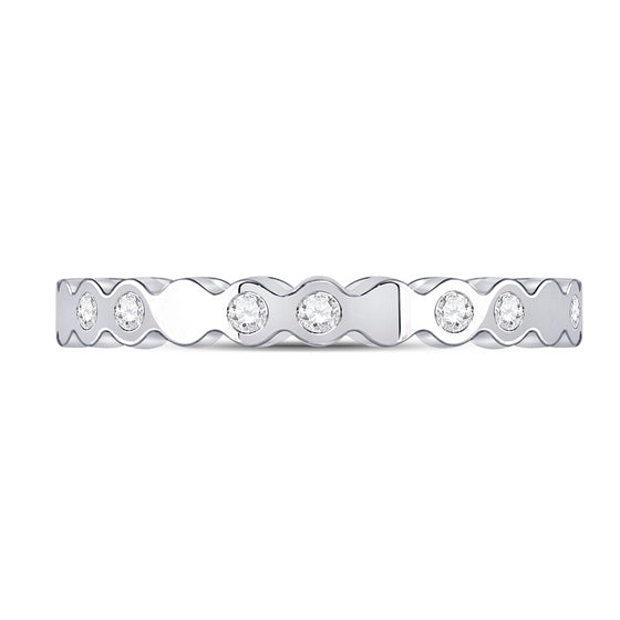 14k White Gold Womens Round Diamond Machine-Set Band Ring 1/8 Cttw