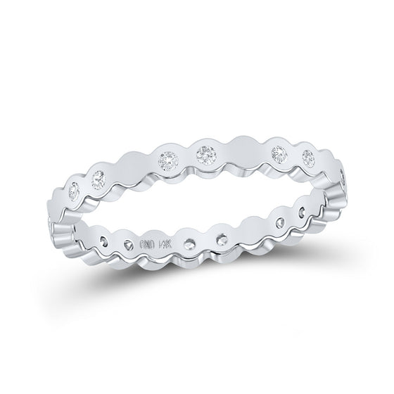 14k White Gold Womens Round Diamond Machine-Set Band Ring 1/8 Cttw