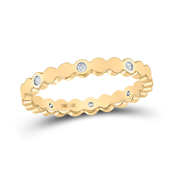 14k Yellow Gold Womens Round Diamond Machine-Set Band Ring 1/12 Cttw