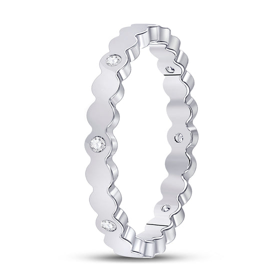 14k White Gold Womens Round Diamond Machine-Set Band Ring 1/12 Cttw