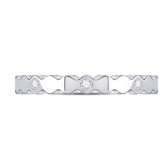 14k White Gold Womens Round Diamond Machine-Set Band Ring 1/12 Cttw