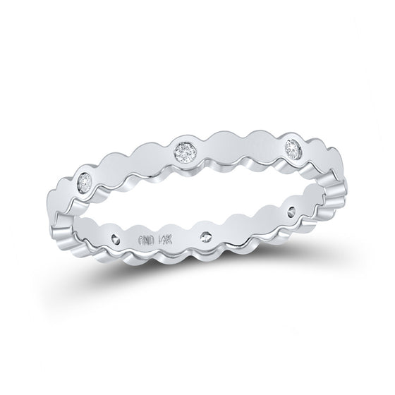 14k White Gold Womens Round Diamond Machine-Set Band Ring 1/12 Cttw