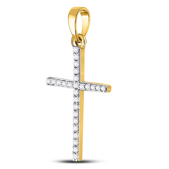 10k Yellow Gold Womens Round Diamond Cross Pendant 1/6 Cttw