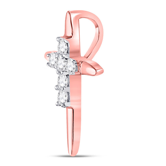 10k Rose Gold Womens Round Diamond Cross Pendant 1/10 Cttw