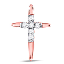  10k Rose Gold Womens Round Diamond Cross Pendant 1/10 Cttw