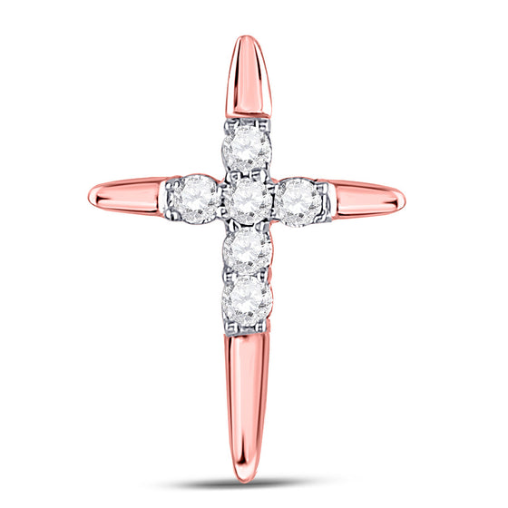 10k Rose Gold Womens Round Diamond Cross Pendant 1/10 Cttw