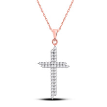  10k Rose Gold Womens Round Diamond Cross Pendant 1/2 Cttw