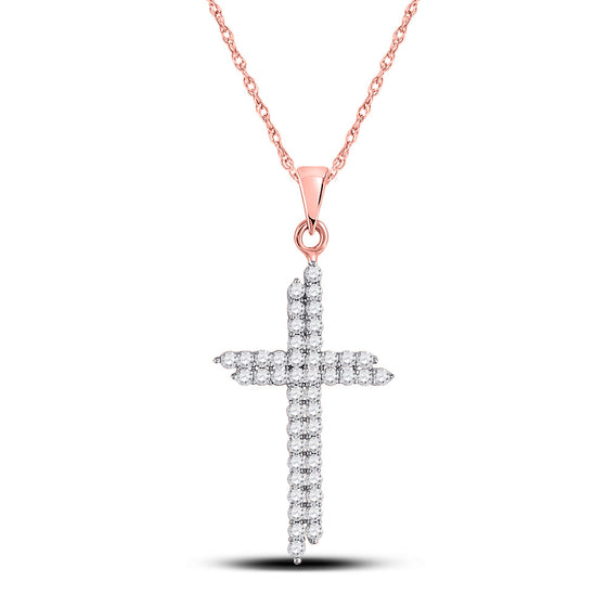 10k Rose Gold Womens Round Diamond Cross Pendant 1/2 Cttw